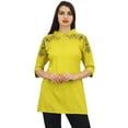 thumbnail image 5 of Phagun Women's Chic Style Tunic Floral Embroidered Yellow Cotton Modal Top-14, 5 of 9