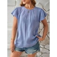 thumbnail image 4 of Women Summer Dressy Pleated Petal Cap Short Sleeve Tops Elegant Casual Loose Fit Tunic Blouse Tees Blue S, 4 of 8