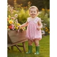 thumbnail image 5 of BemeyourBBs Newborn Baby Girl Summer Clothes Gingham Plaid Overall Bubble Romper Lace Trim Sleeveless Jumpsuit One Piece Outfits, 5 of 9