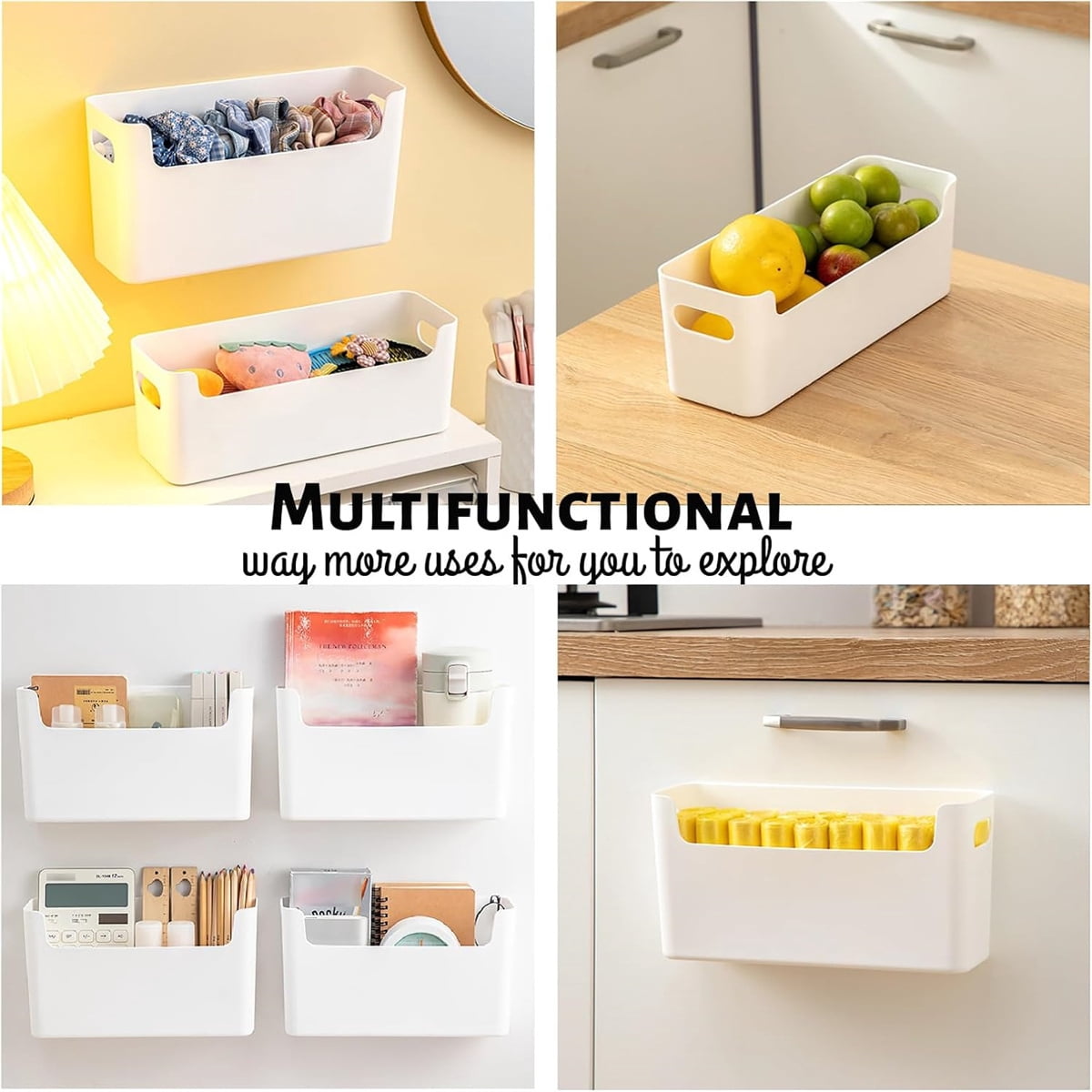 GIXUSIL Mount Inside Cabinet Door Organizer Storage Lid, Adhesive Slim Space Kitchen Pantry Organizers, Small Items Organiser Storage Box for Closet Bathroom (4 Pieces, White)