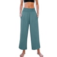 thumbnail image 4 of Petite Womens Wide Leg Crop Pants 2026 Summer Smocked Waist Pull On Casual Palazzo Trousers with Pockets Light Blue M, 4 of 6