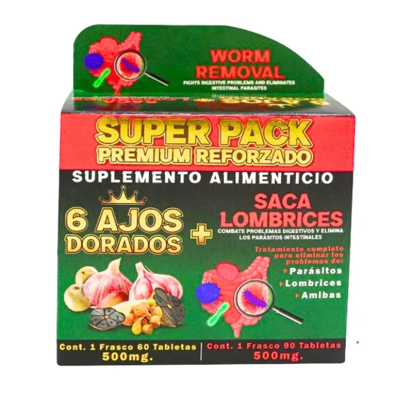 6 Ajos Dorados   Saca Lombrices | 60   90 Tablets, 500mg Each | Natural Herbal Supplement Combo