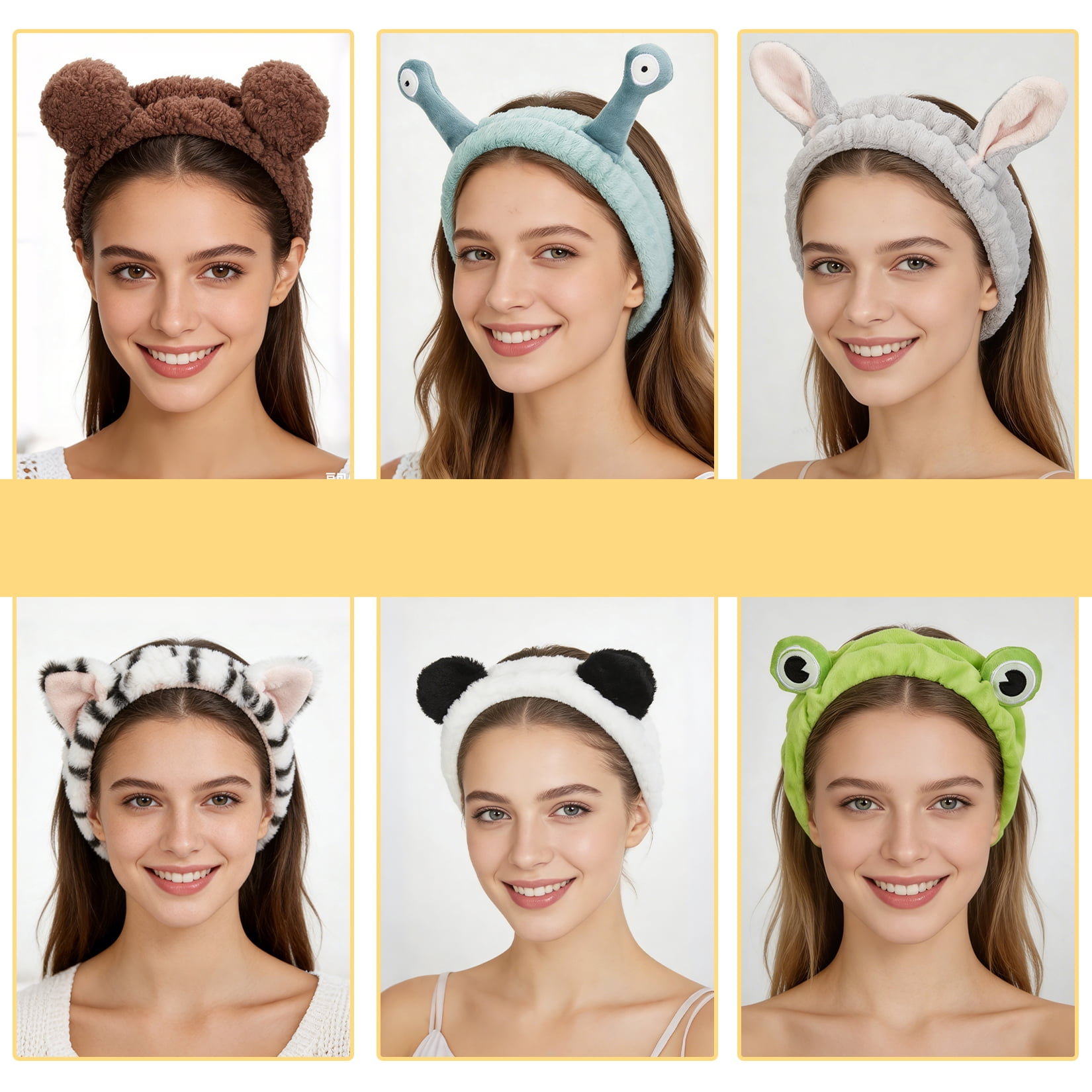 Cute Spa Headbands Set, Flannel Makeup Headbands for Washing Face & Skincare, Soft Stretch Facial Headbands for Women & Girls, Animal Design Headband Set (12PCS)