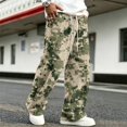 thumbnail image 5 of GrmtClth Pants for Men Camouflage Print Wide Leg Loose Casual Sweatpants Adjustable Drawstring Elastic Waist with Patch Pockets S, 5 of 7