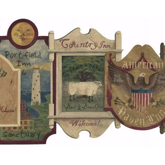 879581 Country Signs Die-Cut Wallpaper Border - Navy BS7092b