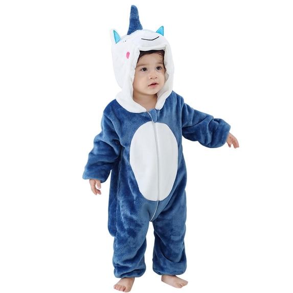 SYNPOS Winter Baby Unisex Unicorn Hooded Romper Fleece Zip Up Jumpsuit with Tail