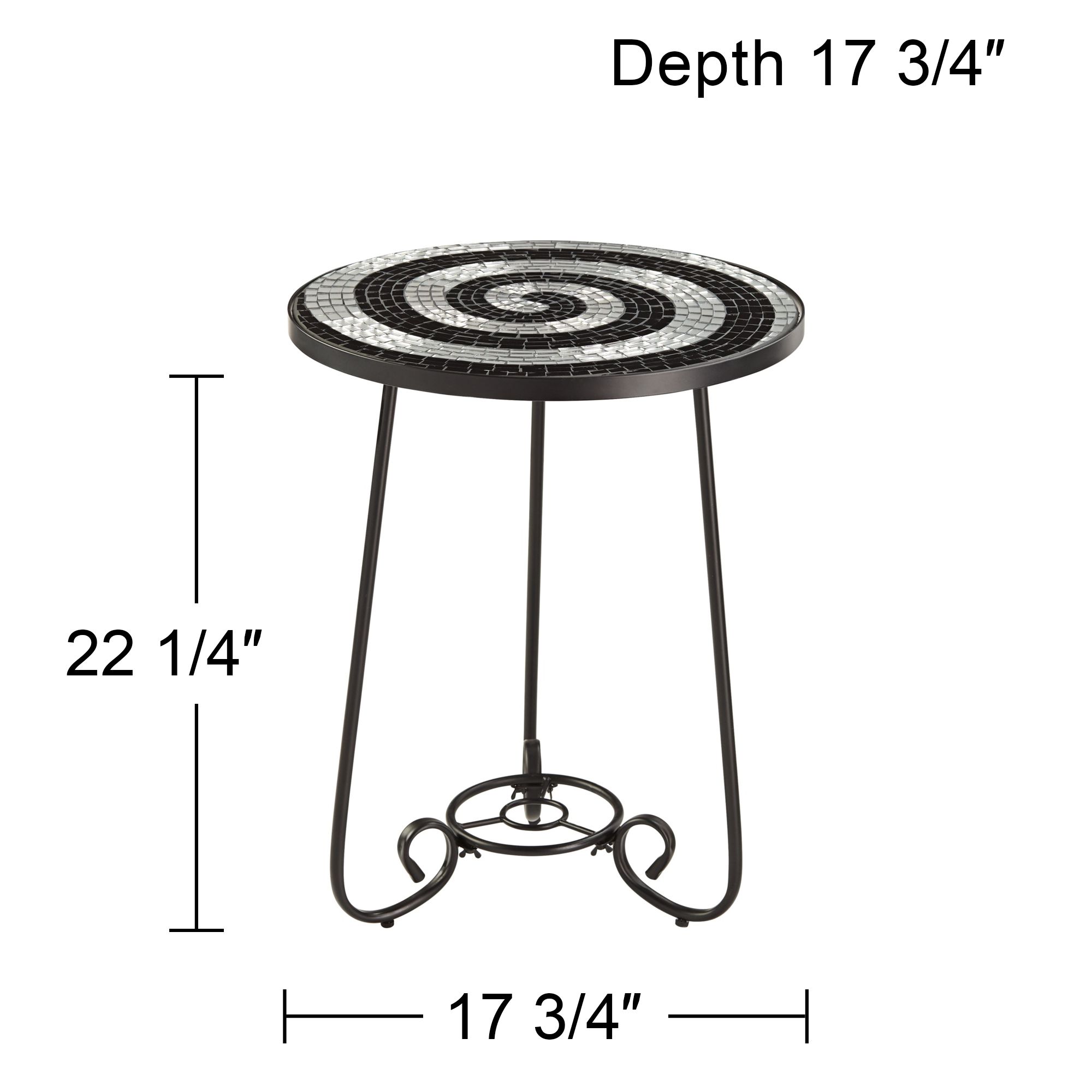 Teal Island Designs Modern Black Round Outdoor Accent Side Table 17 3/4" Wide Black White Tile Mosaic Tabletop Front Porch Patio Home House - image 4 of 8