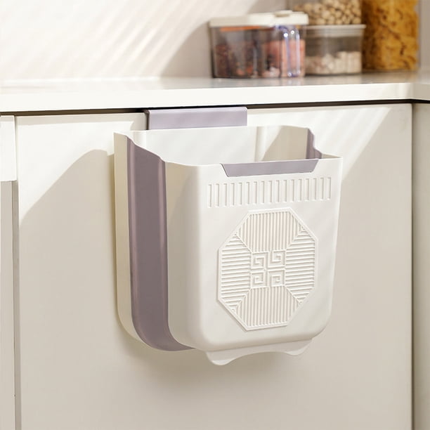 Bote de Basura Plegable de Pared, Cubo de Almacenamiento Plástico Colgante Telescópico para Cocina/Baño, Diseño Ahorrador de Espacio, Capacidad Ajustable, Blanco/Gris, 21x22x12cm