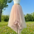 thumbnail image 5 of Colorful Layered Mesh Skirt, Asymmetrical High Waist, Elastic Waistband, Flowy Chiffon, Tiered Ruffle Hem, Long Tulle Skirt for Women, 5 of 5