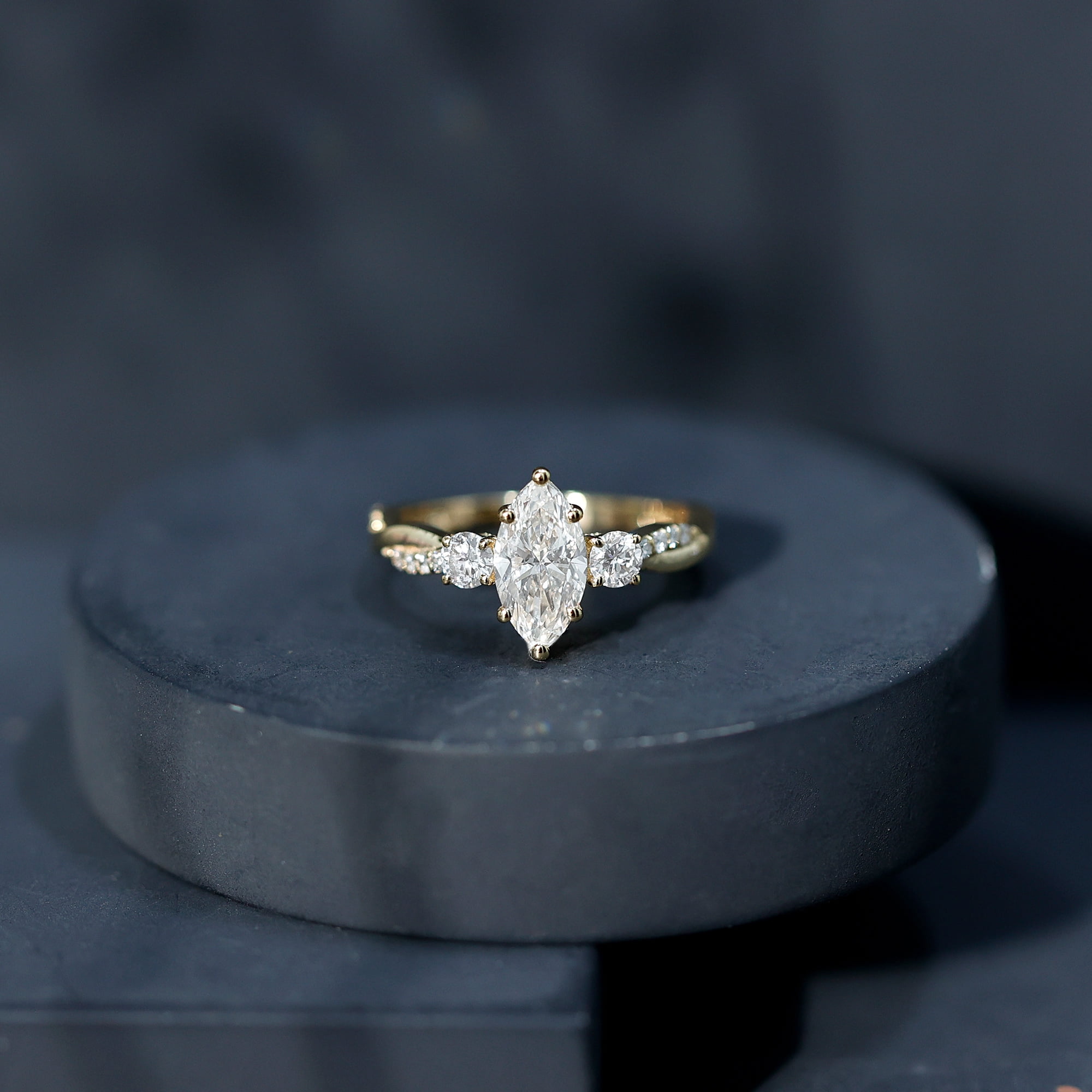Rosec Jewels Certified Lab Grown Diamond Marquise Engagement Ring 1 Carat - EF-VS1 Quality - Diamond Solitaire Ring for Women, 14K Yellow Gold, US 12.00