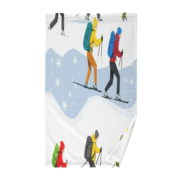 Winter Ski Adventure Soft 100% Cotton Towel, High Absorbency, Single Pack, 16" x 28"