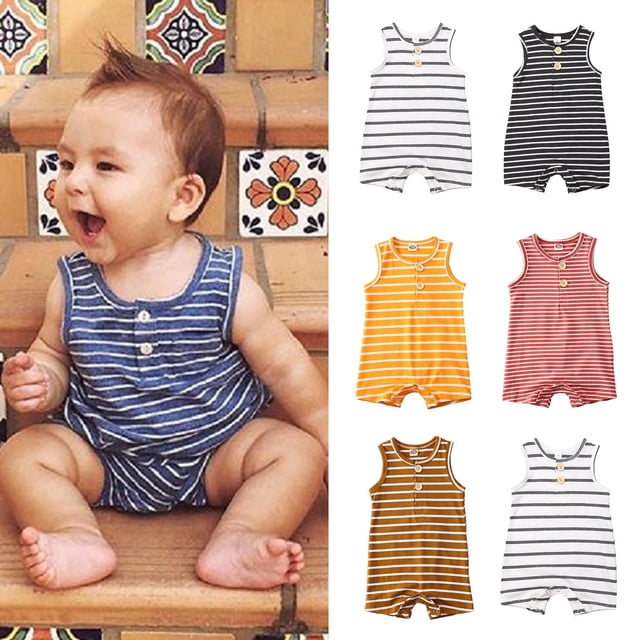 Été Nouveau-Né Bébé Garçons Filles Rayé Romper Combinaisons Vêtements