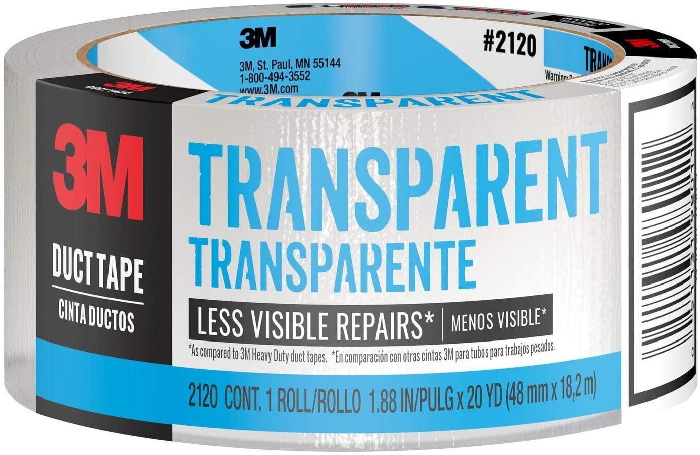 3M Scotch 2120A Tough Transparent Duct Tape, 1.8Inch, 20 yds
