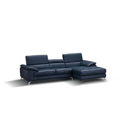 J&M Furniture 179065-RHFC A973B Italian Leather Right Facing Chaise Mini Sectional Sofa - Blue