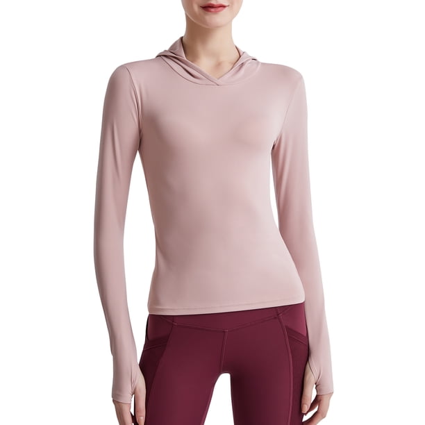 Sudadera con capucha deportiva para mujer - Tejido suave elástico y transpirable, ideal para yoga y entrenamiento - Disponible en tallas S a 2XL y colores variados como rosa claro y azul oscuro