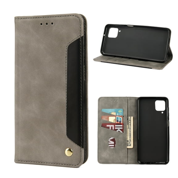 Allytech Samsung Galaxy A12 5G Case, Slim Fit PU Leather Folio Stand Shockproof Anti-scratch Cards Holder Protective Wallet TPU Case Cover for Samsung Galaxy A12 5G Phone, Gray