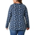 thumbnail image 4 of DARING DIVA Women's Plus Size Floral V Neck Long Sleeve Ruffle Tunic Blouses 1X Navy Blue, 4 of 6