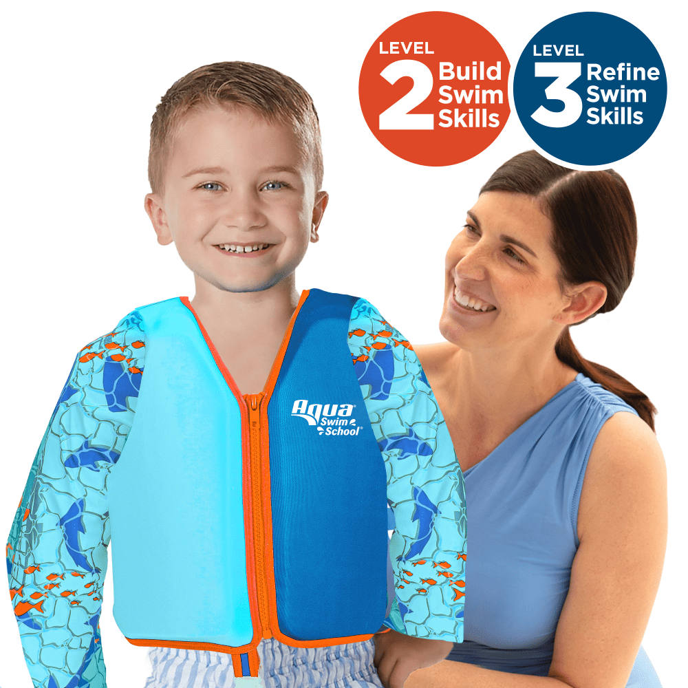 (2 pack) Aqua SwimSchool Grow-with-Me Swim Vest, Ages 3-6, Blue Shark