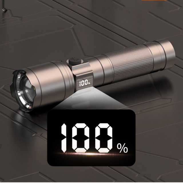 Linterna de batería LCD Fnyoxu, linterna superbrillante de 10 000 lúmenes, con zoom, recargable con 4 modos, potente linterna de mano.