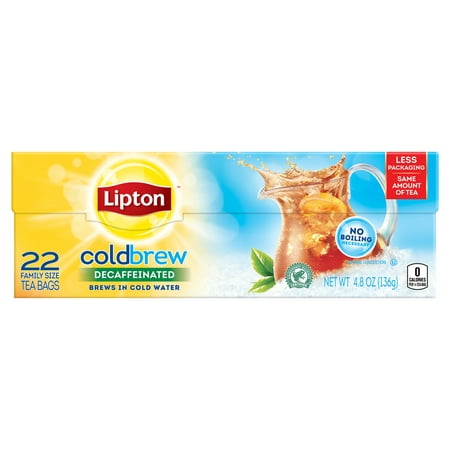 (2 pack) Lipton Cold Brew Decaffeinated tea bags Family Black Iced Tea Unsweetened, 22 (Best Decaffeinated Tea Bags)