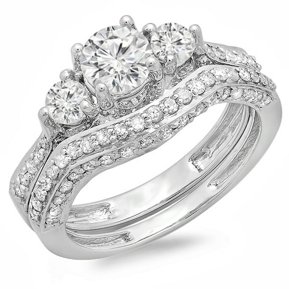 Dazzlingrock Collection 1.75 Carat (ctw) 14k Round Diamond Ladies Vintage 3 Stone Bridal Engagement Ring Set 1 3/4 CT, White Gold, Size 8