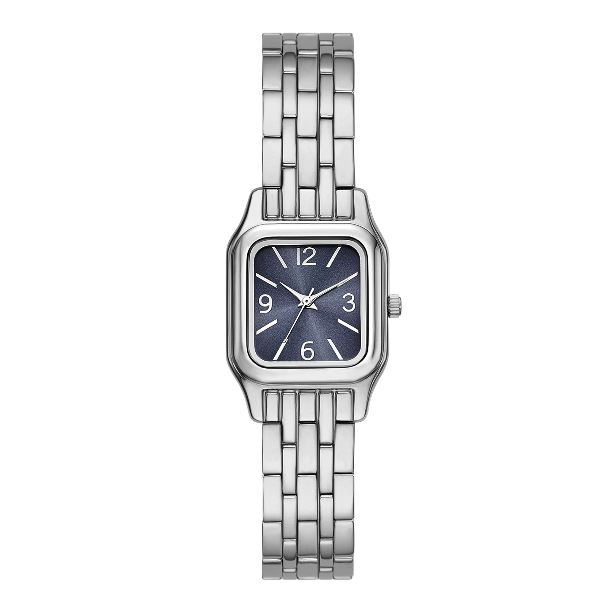 Time and Tru Women's Wristwatch, Silver Tone 24mm Square Case, Dark Blue Dial, Silver Tone 5-link Bracelet. (FMDOTT110)