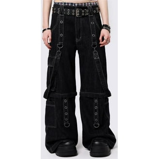 Licupiee Eyelet Buckle Black Punk Goth Jeans for Woman Academic