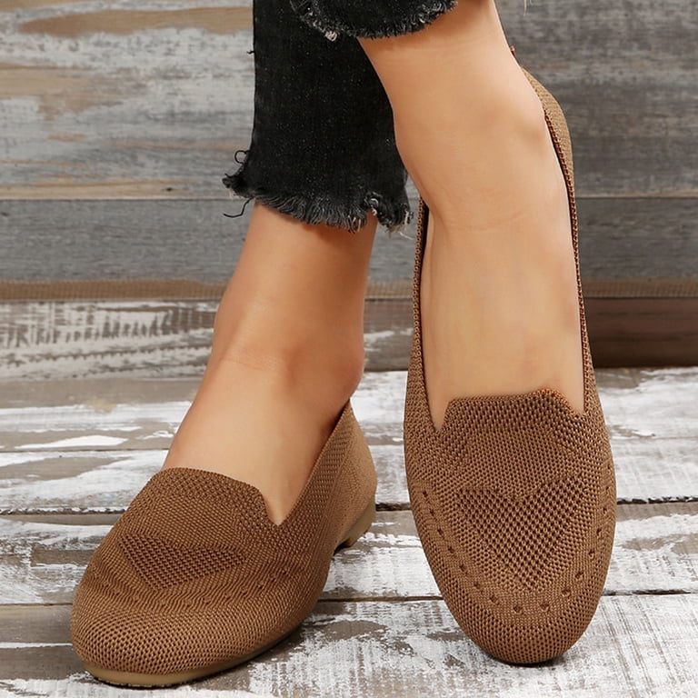 KBZone Shoes Womens 7.5 Beige Knit Flats Round Toe Slip On Casual Comfort Ballet