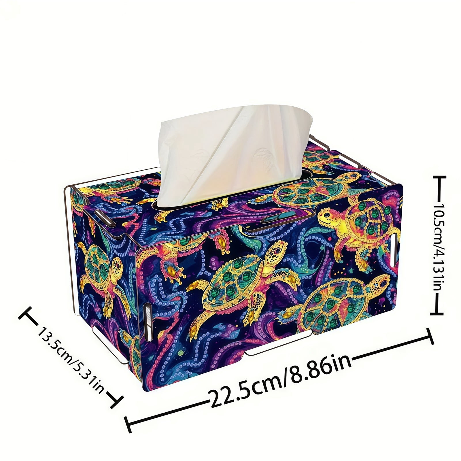 FLOPESN DIY Diamond Art Painting Wooden Assembly Paper Box, 8.86*5.31in, Creative Design Table Decor Rectangular Paper Towel Storage Box-Turtle