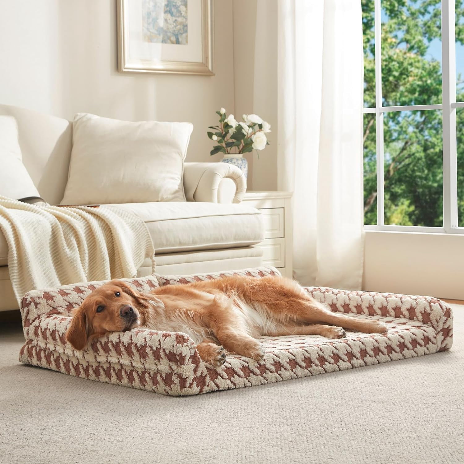 Orthopedic Dog Beds Large Sized Dog, XL Washable Memory Foam Pet Couch Bed with Removable Washable Cover, Non-Slip Bottom with Bolster Sides, Brown