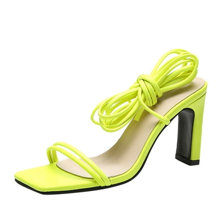 

SEMIMAY Toe Summer Sandals Heels Shoes Open Breathable Fashion Lace-Up Women s Women s sandals