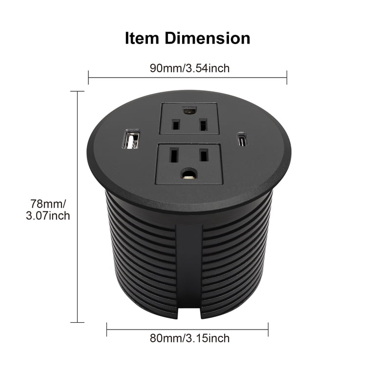 Desk Grommet Power Outlet, 2.5 Inch Desktop Recessed Outlet With 20W Fast Charging