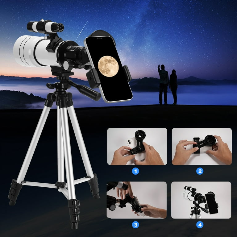 TOPVISION Telescope, 70mm Telescopes for Adults & Kids, 300mm Portable  Refractor Telescope (15X-150X) with a Phone Adapter & Adjustable Tripod for  Astronomy Beginners, Gift for Kids - Walmart.com