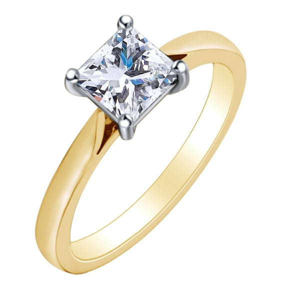 AFFY 0.3 Carat (Ctw) Princess Cut White Natural Diamond Solitaire Engagement Ring In 14k Solid Yellow Gold Ring Size-6.5