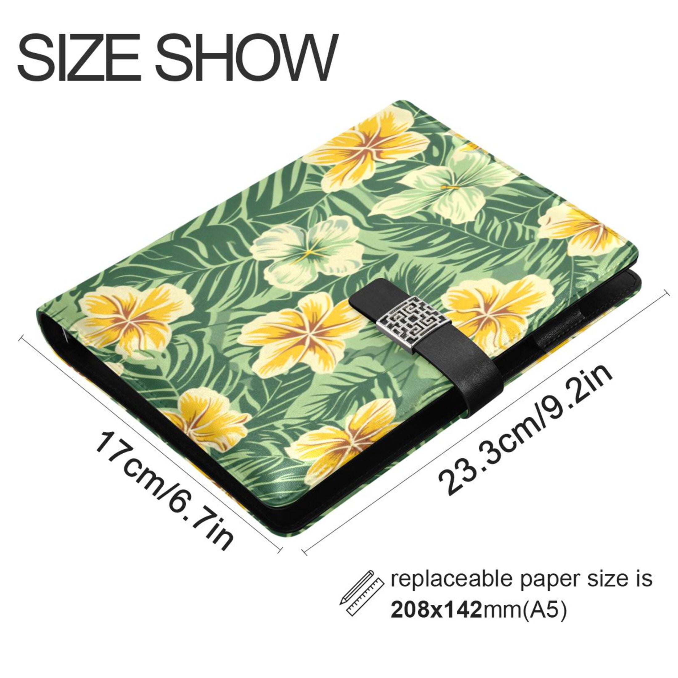 Leather Planner Leather Notebook Notebook Journal Binder Design Pen Pocket Design Convenient for Storage Hawaiian Yellow Flower