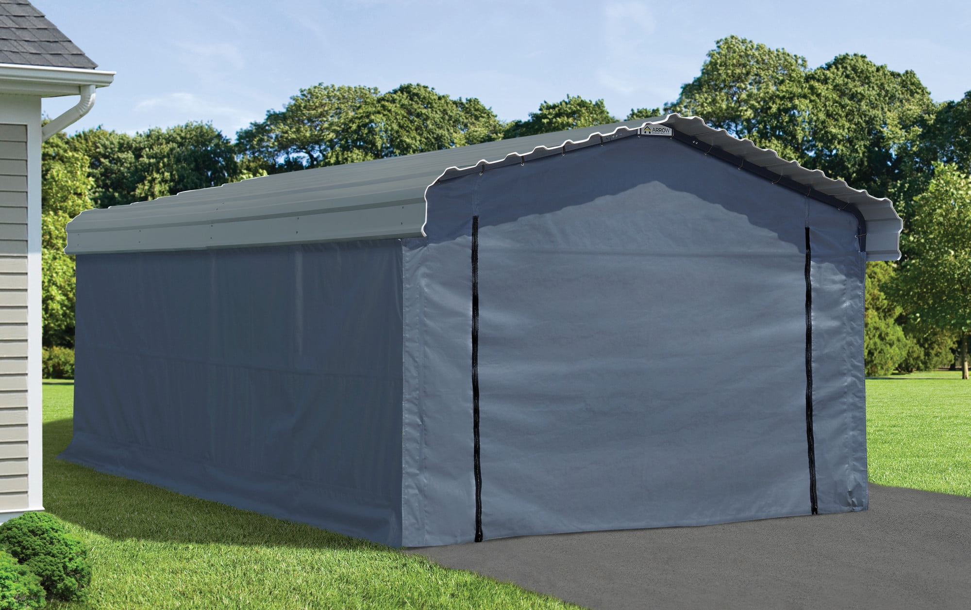 Arrow 12' x 20' x 7' 29-Gauge Carport with Galvanized Steel Roof Panels and Enclosure Kit, Charcoal