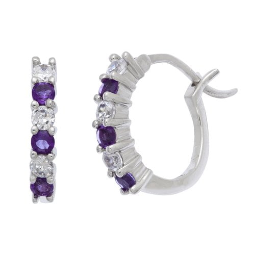 Brilliance Fine Jewelry Simulated Amethyst and Cubic Zirconia Earrings in Sterling Silver