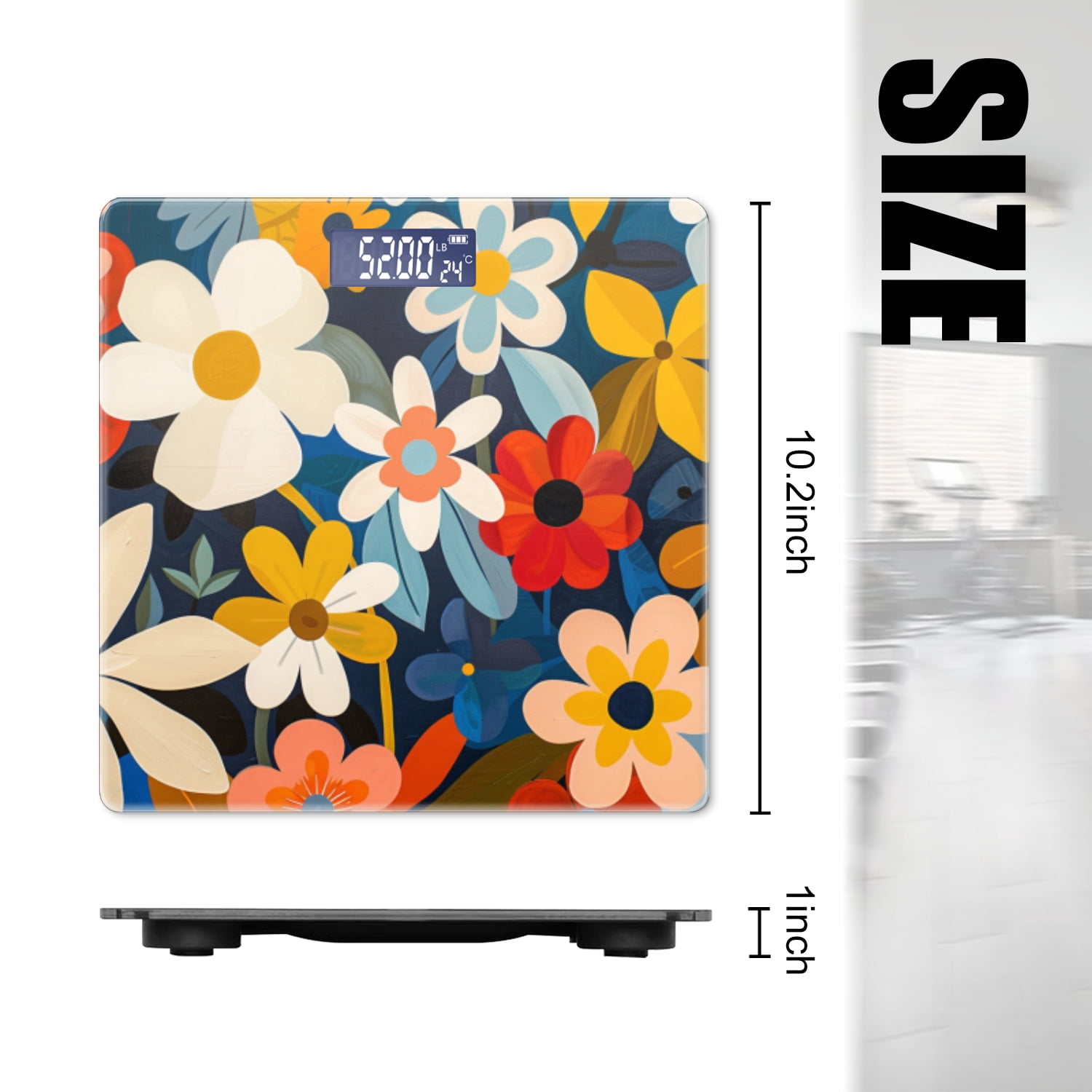 High Precision Body Weight Scale Smart Bathroom Scales with Large LCD Display(400lbs),Decorative for Bedroom-Vibrant Illustration Of Abstract Flower Garden