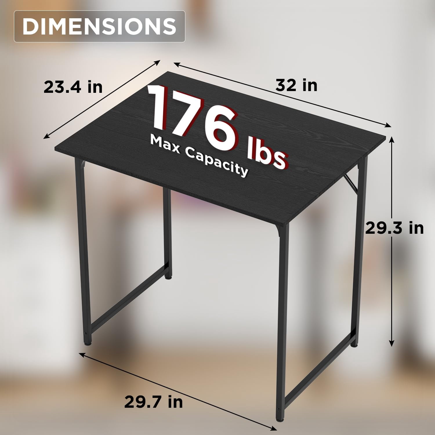 FDW 32 inch Metal Frame Computer Desk, Modern Style, Perfect for Students and Adults (Black)