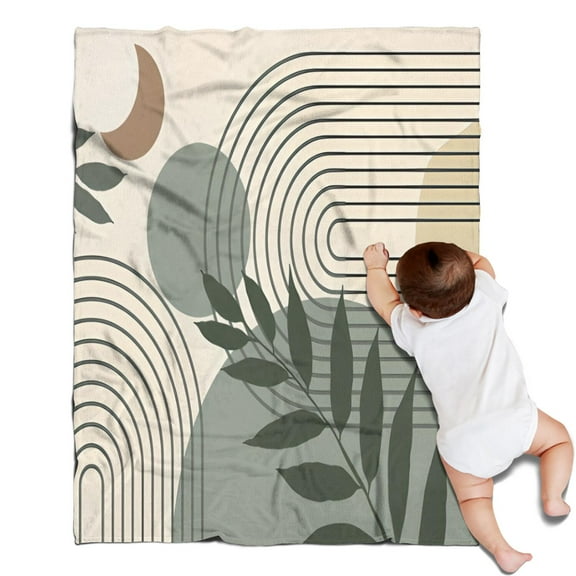 Green Boho Geometric and Plant Pattern Blanket,Comfortable Soft Flannel Throw Blanket,All Season,Warm Lightweight Blankets for Sofa Bed Couch Living Room Chair,30"x40"