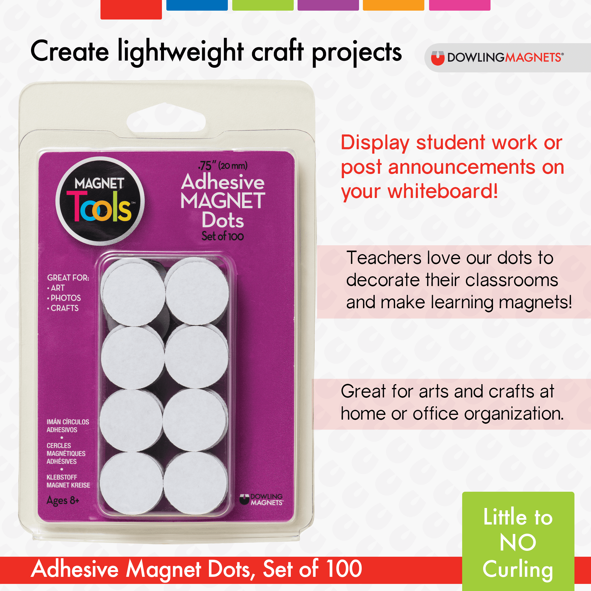 Dowling Magnets Magnetic Dot with Adhesive Backing, 3/4 Inch Diameter, Pack of 100