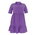 thumbnail image 4 of Neewe Robe Midi Grande Taille pour Femmes, Unie, Col en V, Manches Courtes, Boutonnée, avec Poches, Robe T-Shirt, 4 of 5