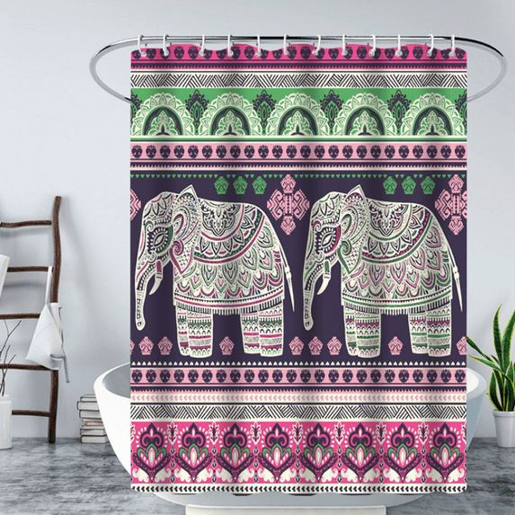 Digital Printed Waterproof Shower Curtain Polyester Fabric Thickened Impermeable Perforated Shower Curtain Geometric Abstract Partition Curtain