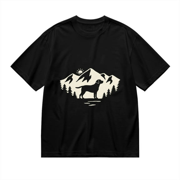 Black T Shirts for Men, Black Dog Mountain Landscape, Graphic Mens Graphic Tees, 24936687,S