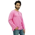 thumbnail image 3 of Atasi Men's Baby Pink Short Kurta Round Keyhole Neck Cotton Shirt-Small, 3 of 6