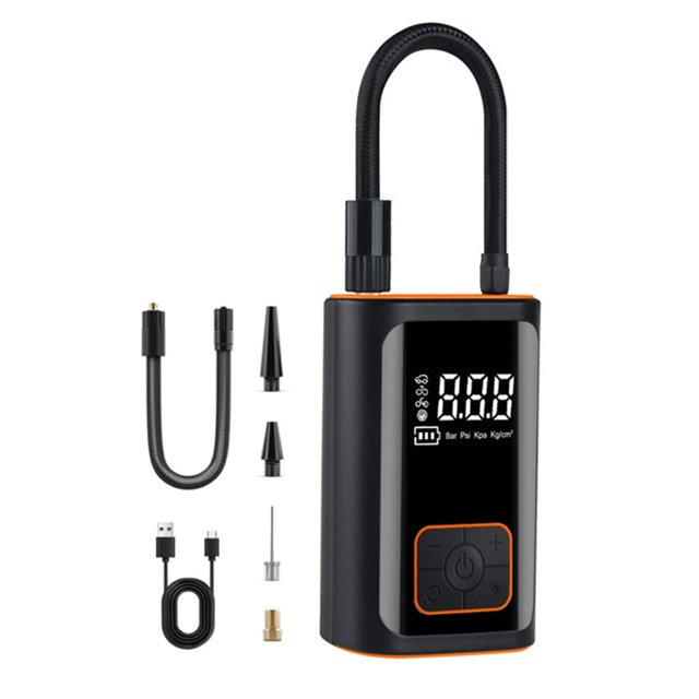 TFixol Portable Wireless Air Pump with Digital Display - 150PSI Max Pressure, 4 Modes, USB Reverse Charging, Built-in 2000mAh Battery, Type-C Fast Charge, Ideal for Cars, Bikes, and Balls (Orange)