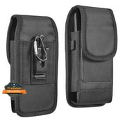 For Nokia C300 N155DL / Nokia G310 5G / Nokia G42 Vertical Nylon Canvas Holster Universal Cell Phone Pouch Secure Closure with Credit Card Slot & Belt Clip Loop Carabiner - Black