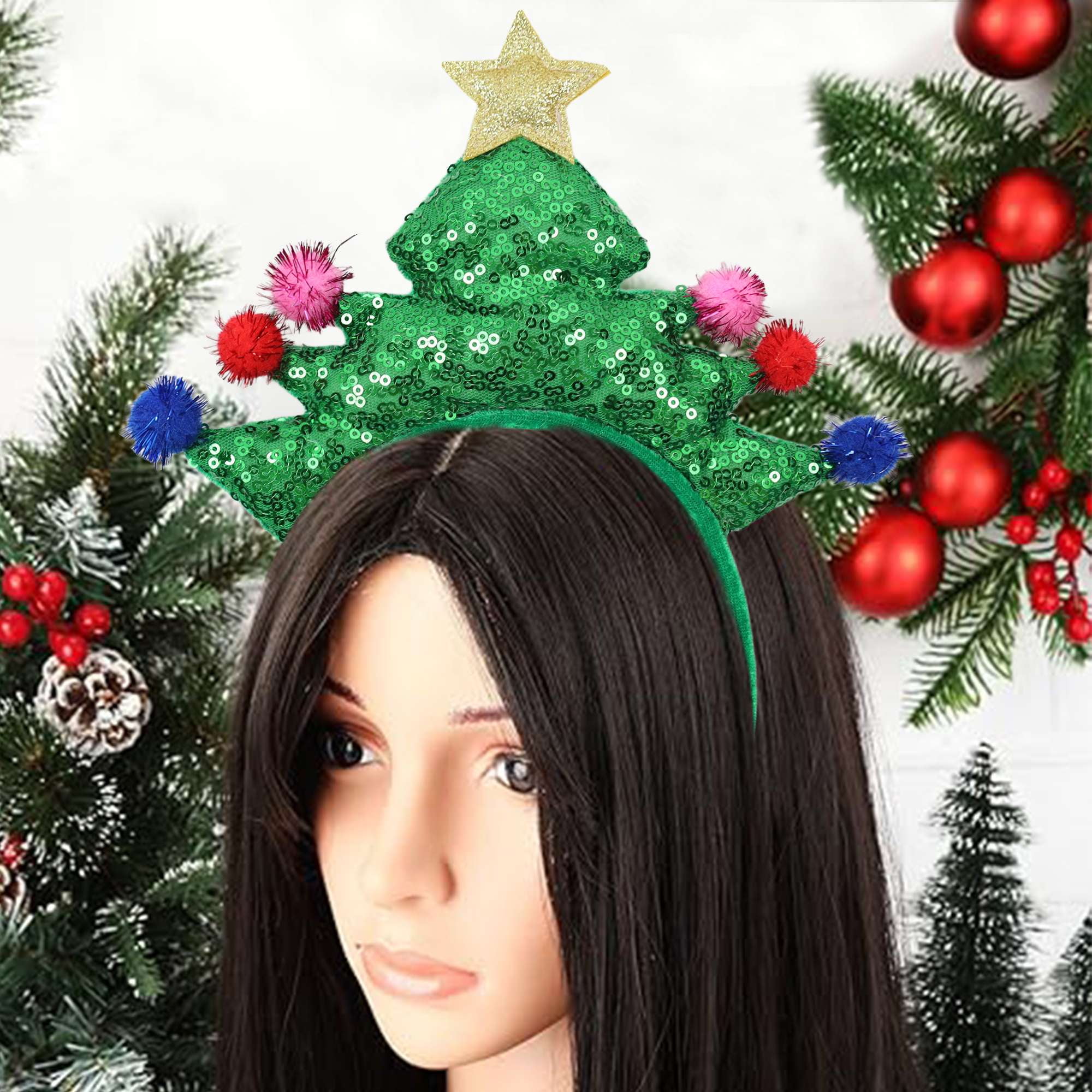 Holiday time big tree headband,9 inch height,green colour