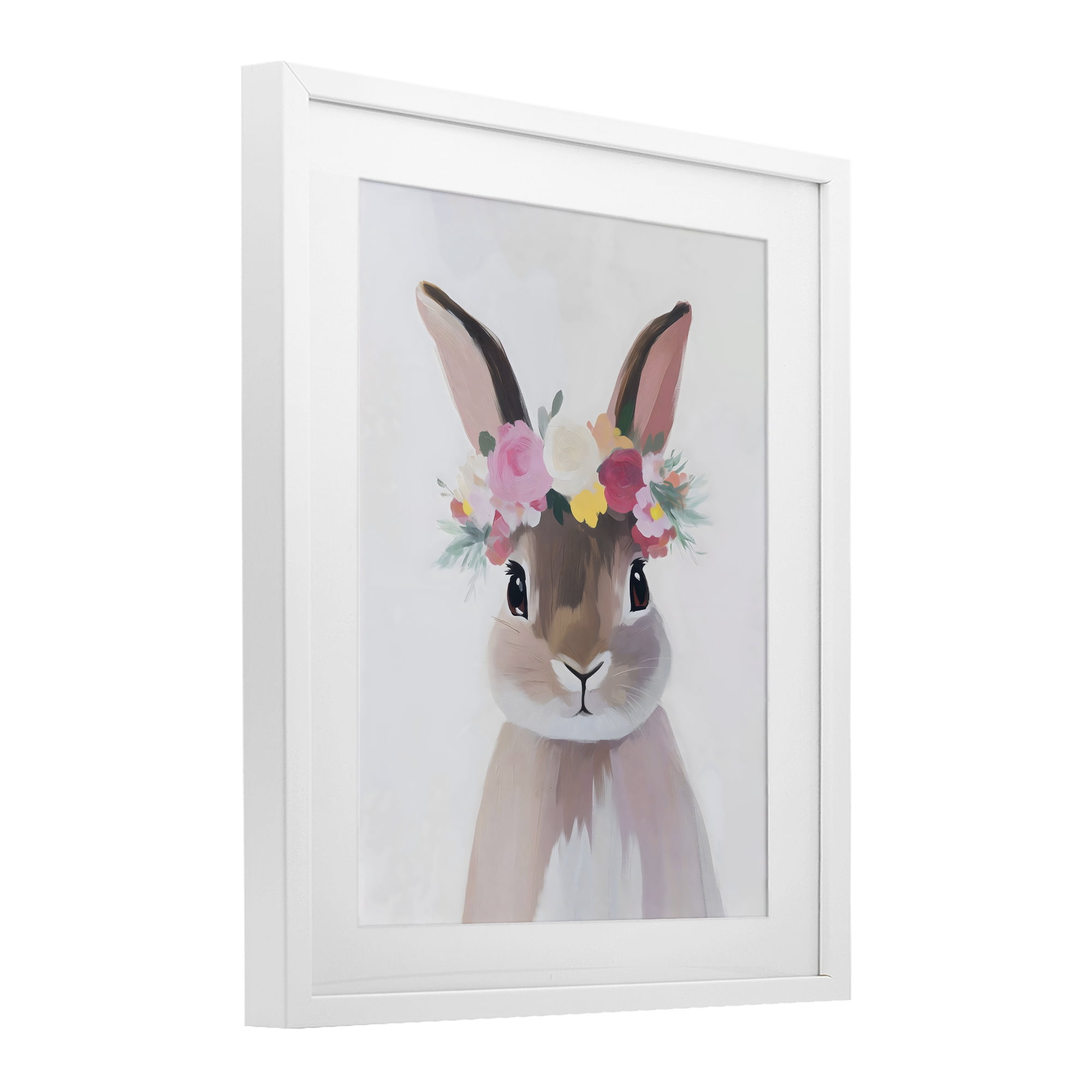 Stupell Industries Flower Crown Rabbit White Framed Print Under Glass, design by The Prints Vibe
