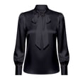 thumbnail image 5 of LIUJUNSHOP Womens Bow Tie Front Smocked Long Sleeve Blouse Elegant Office Shirt Top, 5 of 7